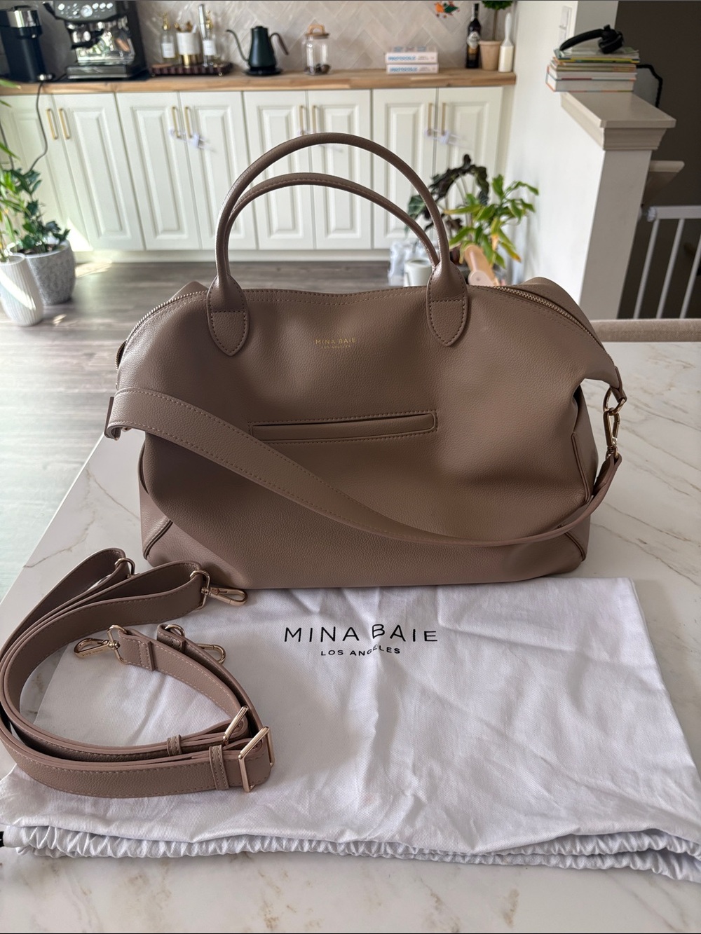 Mina Baie Taupe Leather Satchel with Detachable Strap